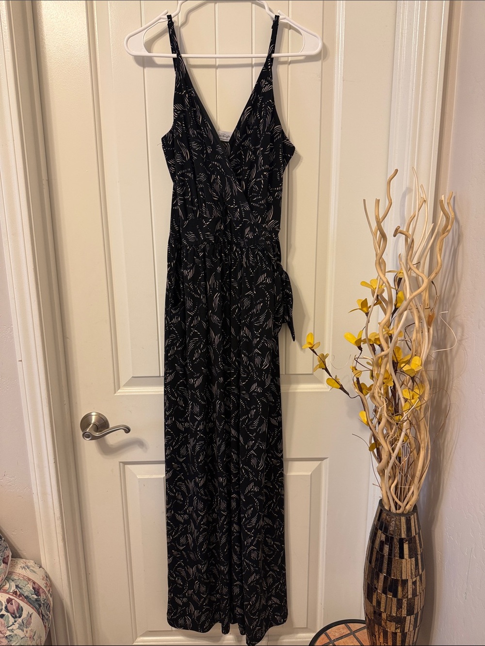 Kaileigh Black Floral Print Jumpsuit with Wrap Front
